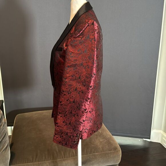 Men’s Boys Burgundy Paisley Slim Fit 3 Piece Tuxedo Size 30 Jacket 29 Pants NWT - Picture 4 of 15